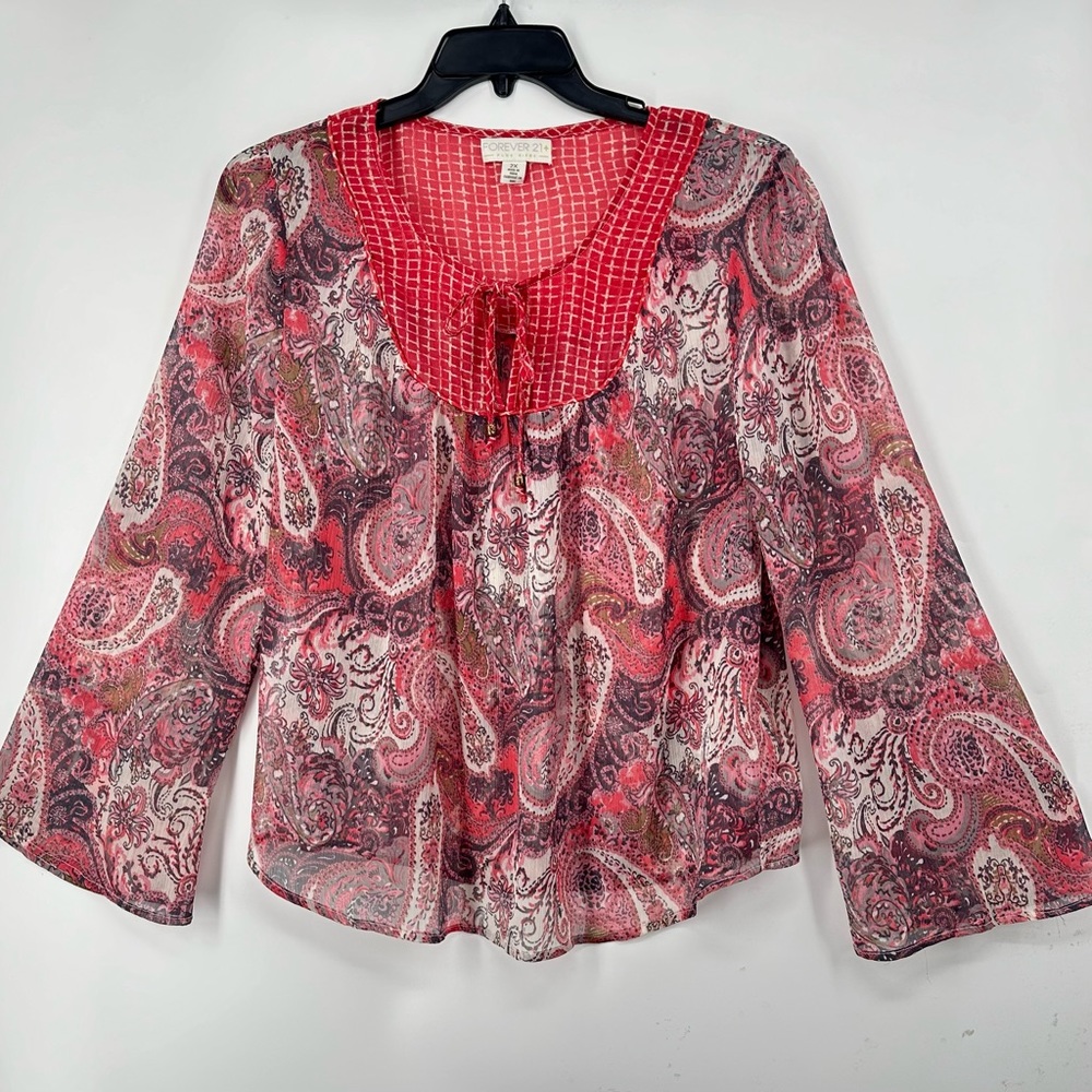 Forever 21 Plus Size 2X Top Peasant Blouse Sheer Romantic Flowing Shirt